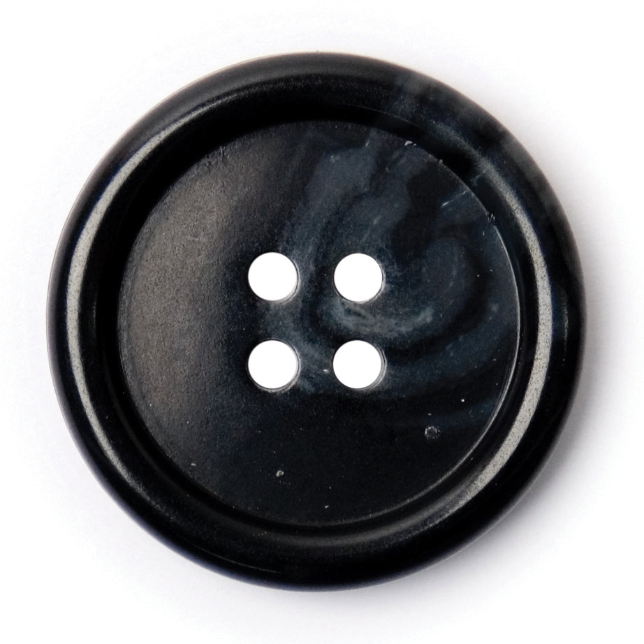 Black marbled round 4-hole button with a raised rim