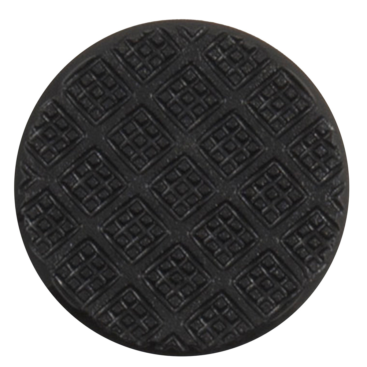 Black round button with embossed diamond pattern