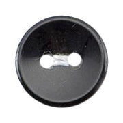 Glossy black round 2-hole button with a rim