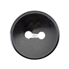 Glossy black round 2-hole button with a rim