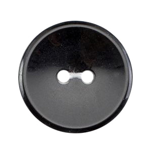 Glossy black round 2-hole button with a rim