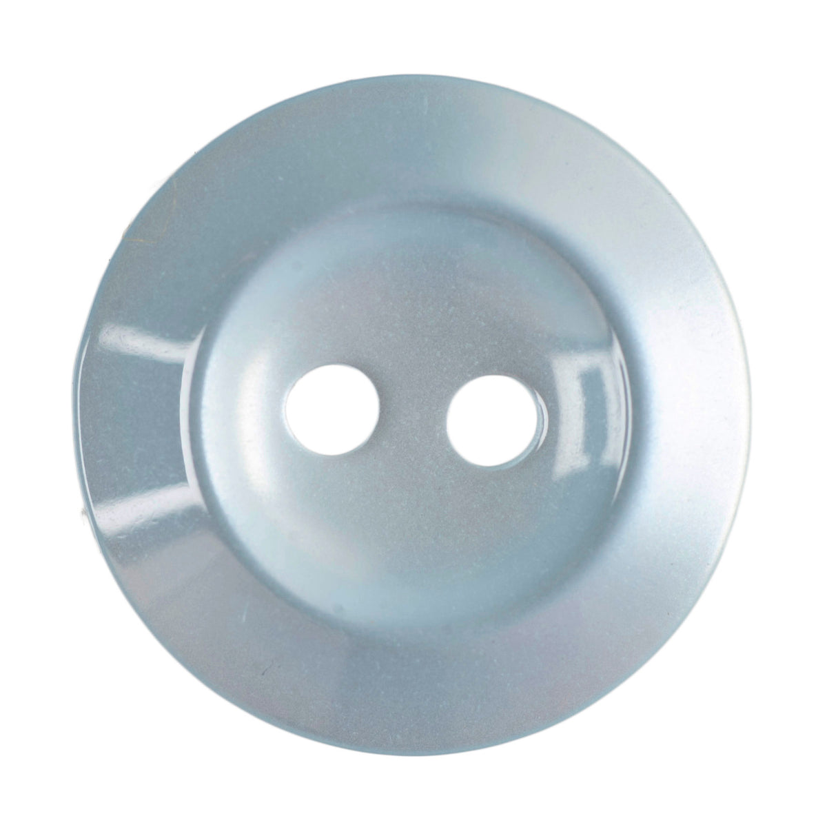 Round grey-blue button with a raised rim and two holes