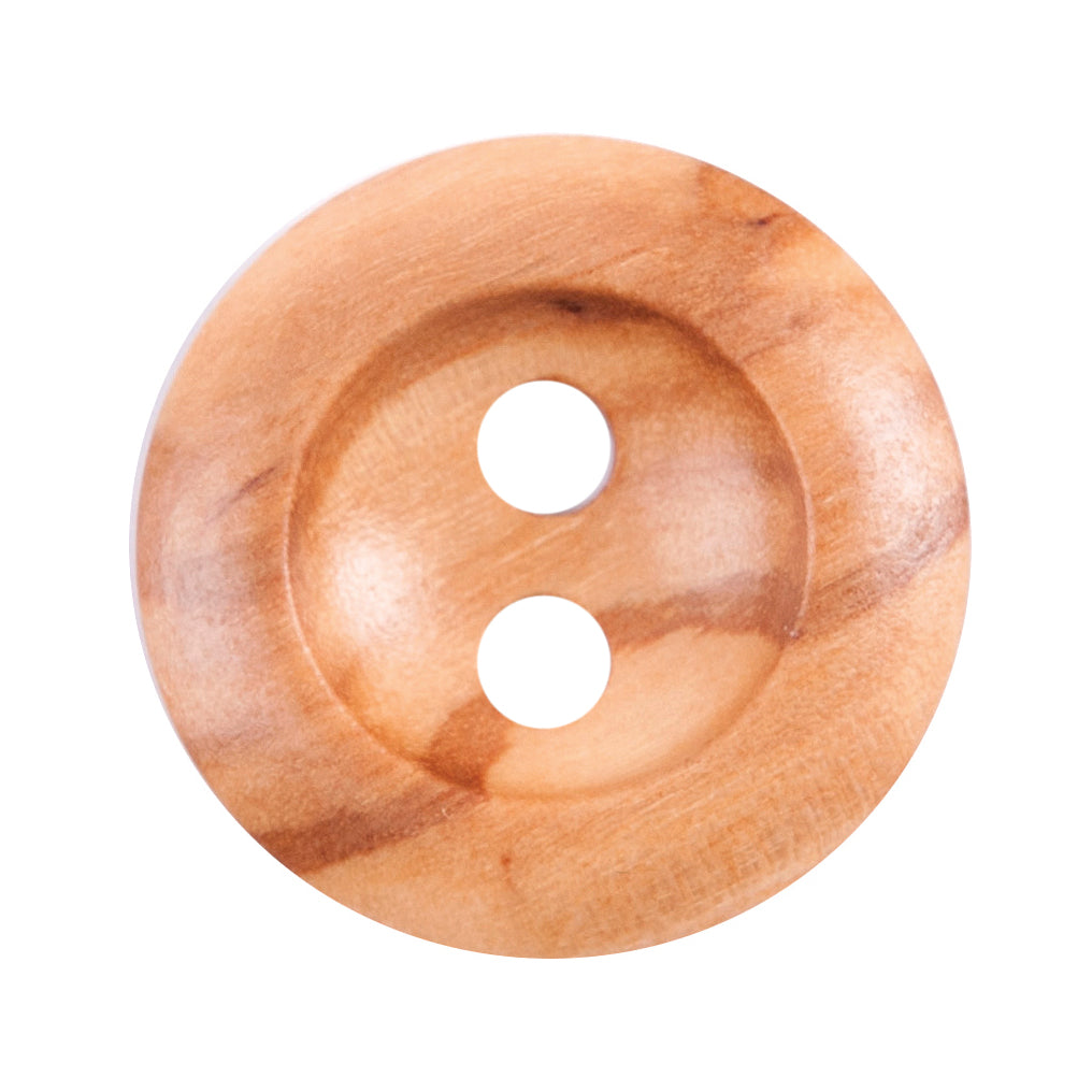 Light honey wood-grain round button with two holes