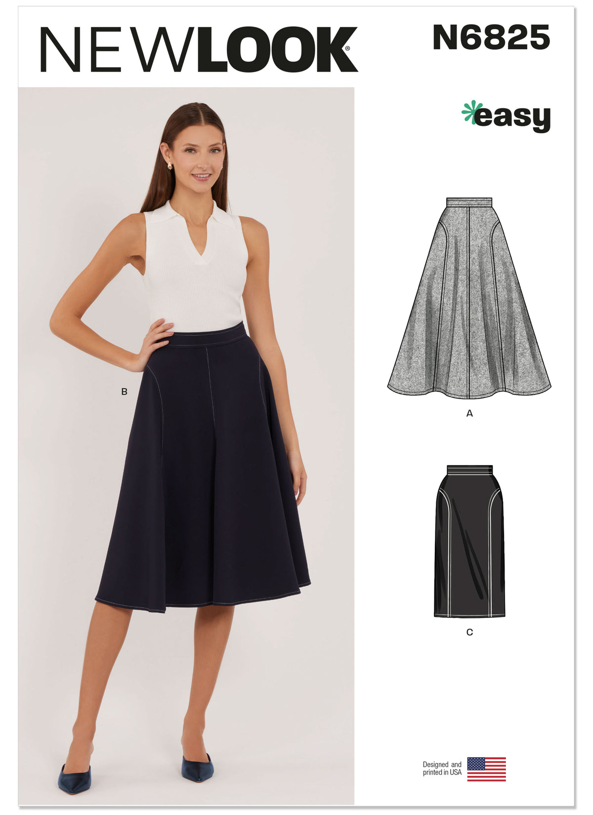 New Look N6825 sewing pattern envelope showing flared and straight skirts