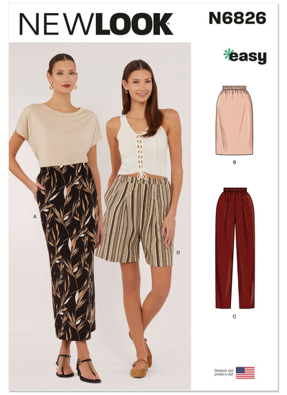 New Look N6826 sewing pattern envelope showing skirts, trousers and shorts
