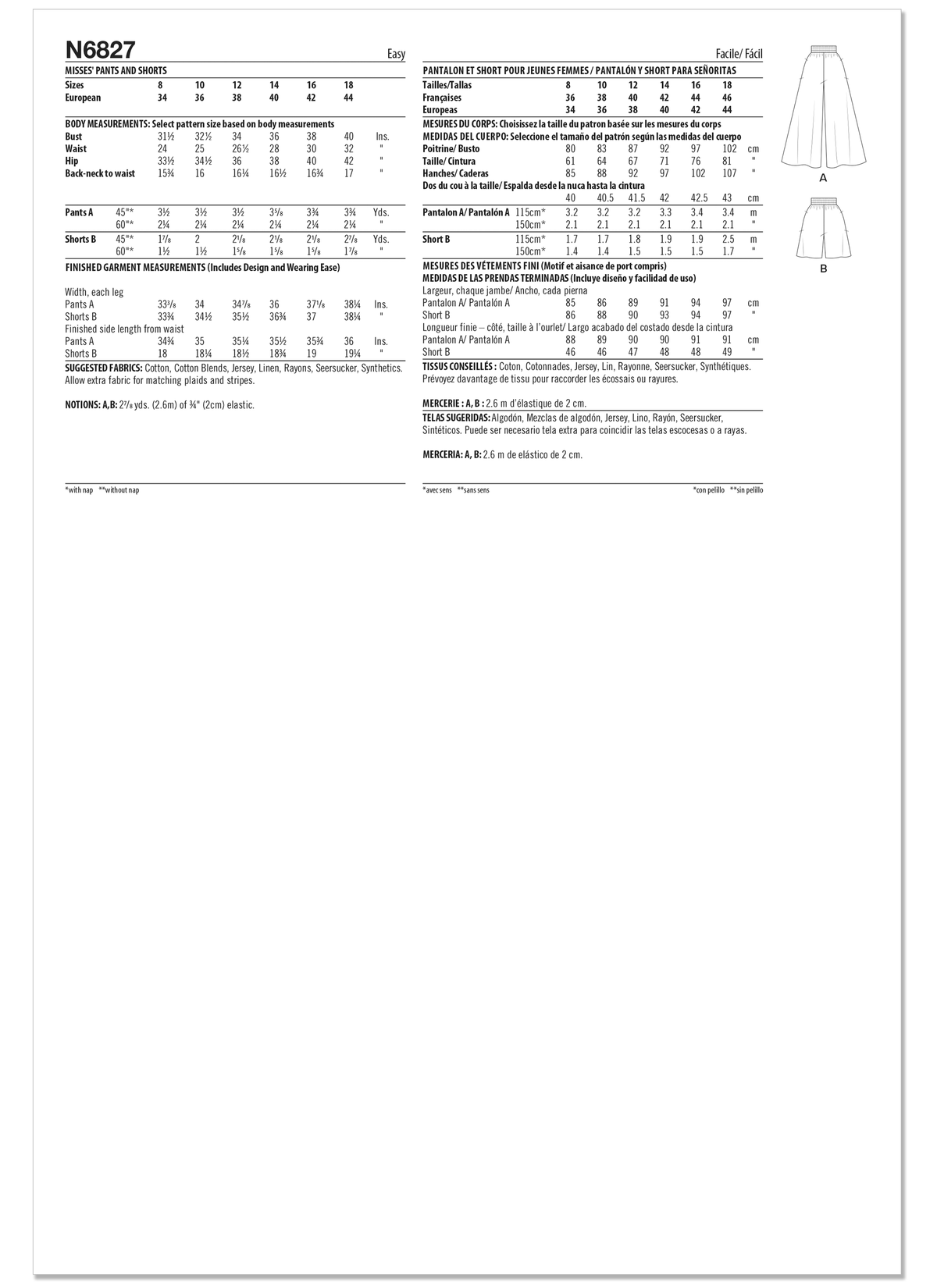 New Look N6827 sewing pattern envelope showing cropped trousers and shorts