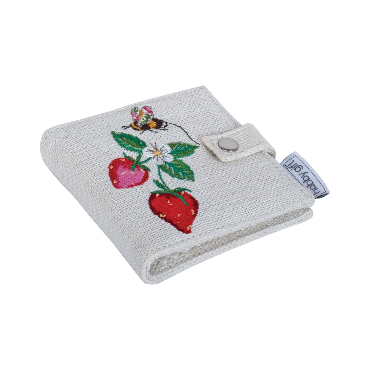Natural Strawberries embroidered needle case with scissors
