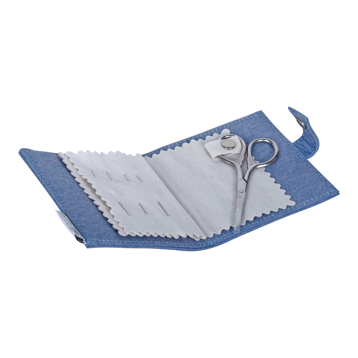 Denim Daisies embroidered needle case with scissors