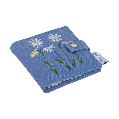 Denim Daisies embroidered needle case with scissors