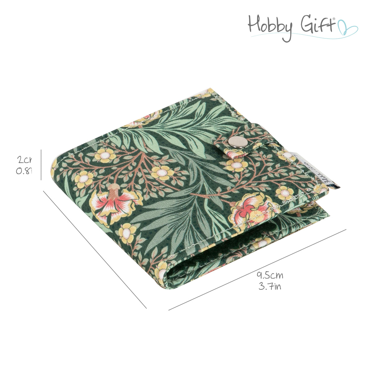 Green floral fabric needle case with scissors