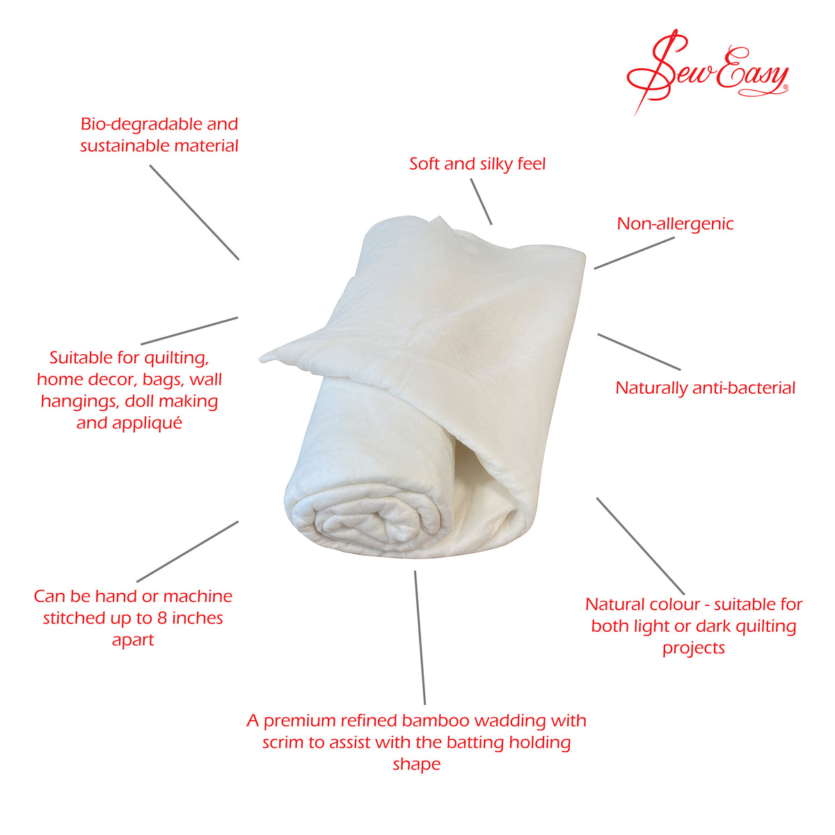 Roll of Sew Easy 100% bamboo quilt wadding, Full size