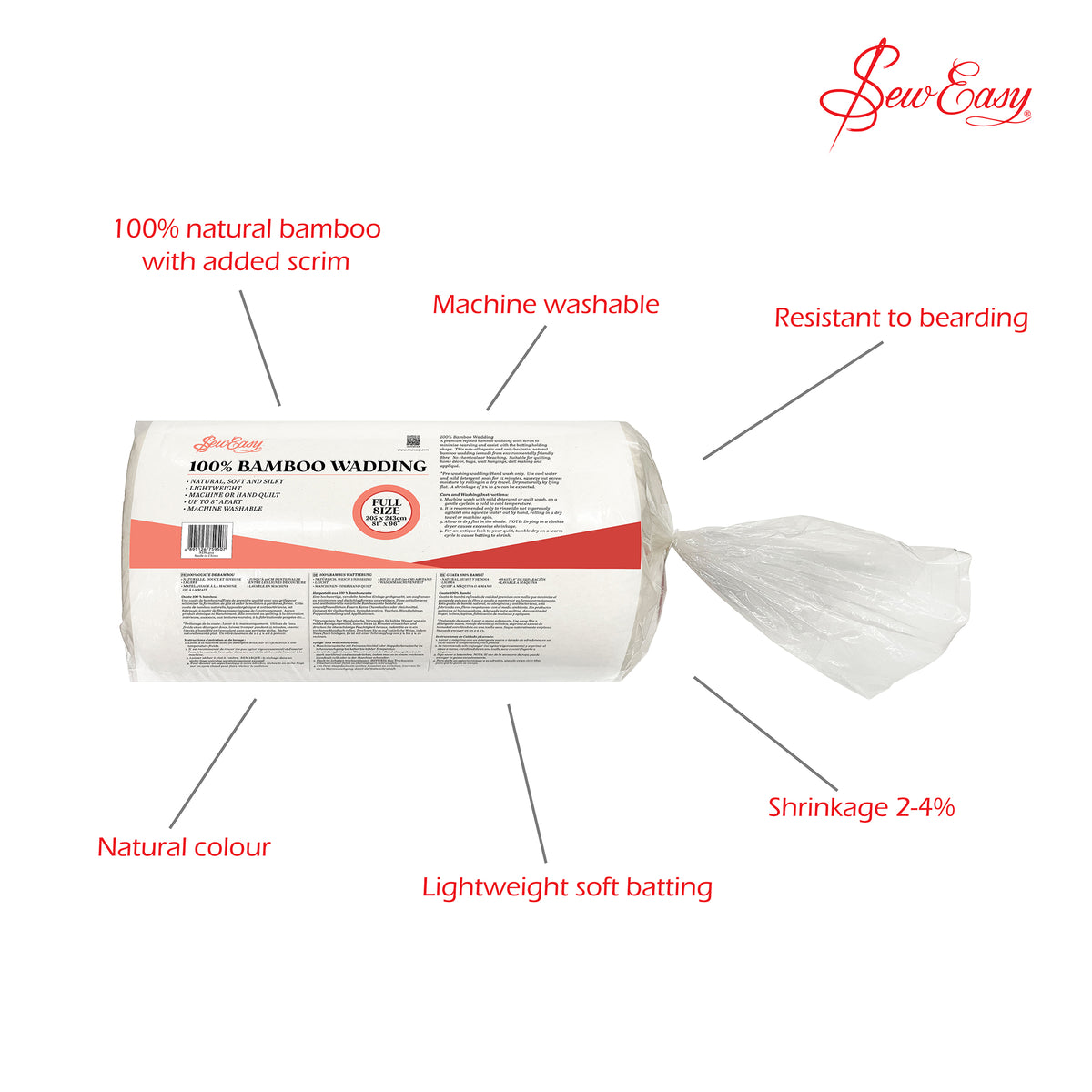 Roll of Sew Easy 100% bamboo quilt wadding, Full size