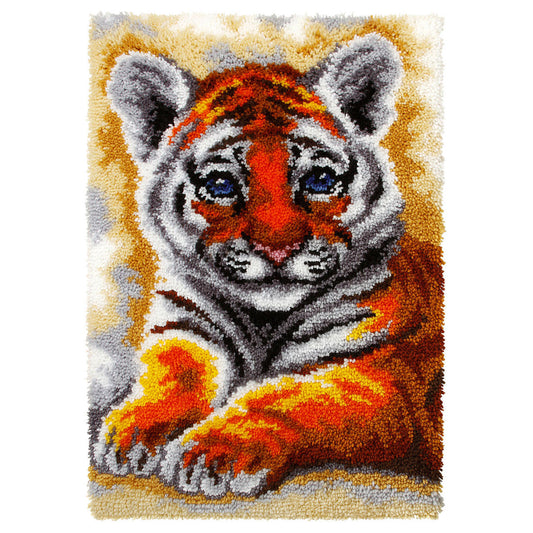 Finished Orchidea latch hook rug showing a young tiger