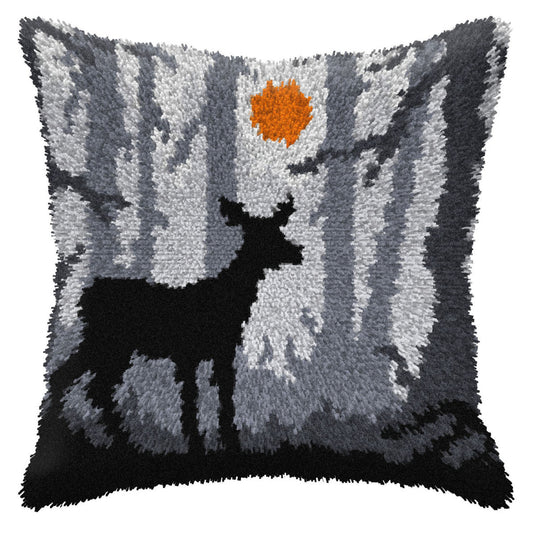 Finished Orchidea latch hook cushion showing a deer in a night-time scene