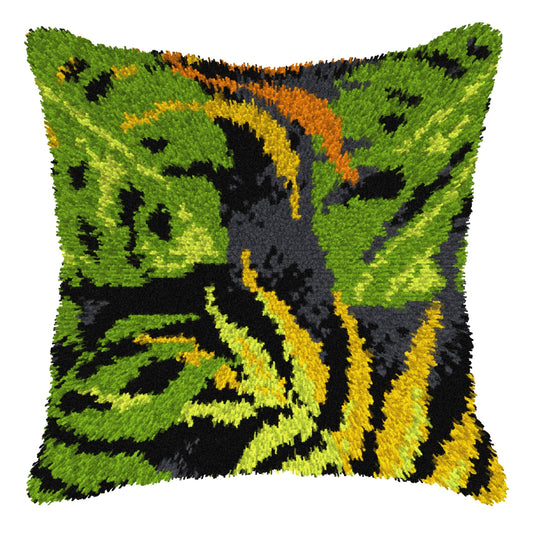 Finished Orchidea latch hook cushion showing a leaf pattern