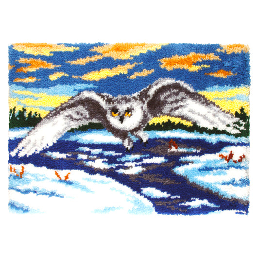Finished Orchidea latch hook rug showing an owl