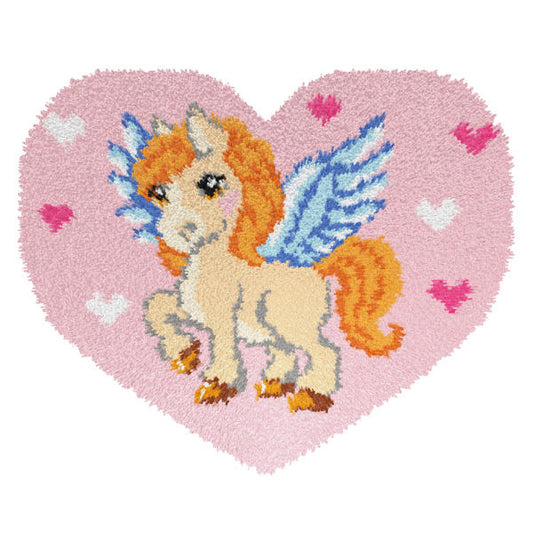 Finished Orchidea latch hook rug showing a unicorn