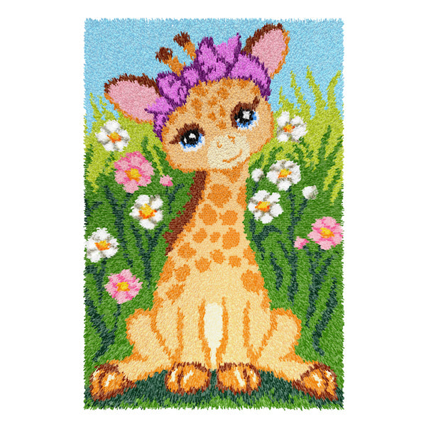 Orchidea latch hook rug kit showing a giraffe design