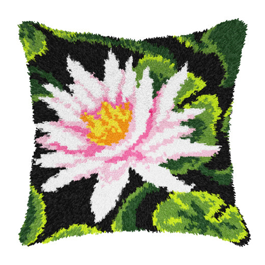 Orchidea latch hook cushion kit showing a water lily design