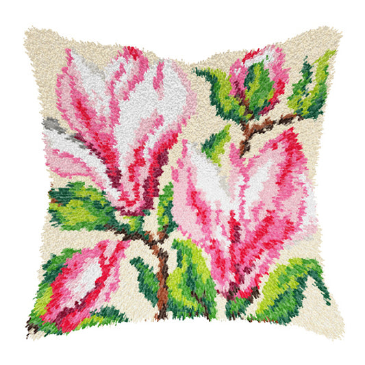 Orchidea latch hook cushion kit showing a magnolias design