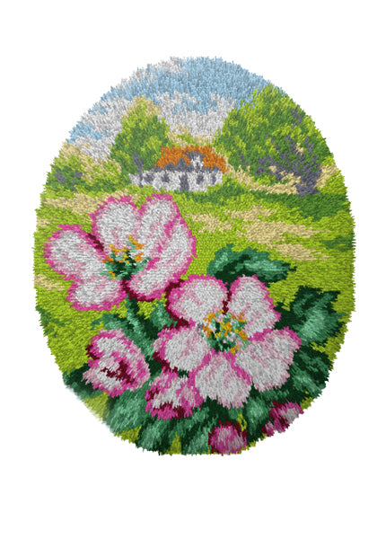 Orchidea latch hook rug with floral scene design