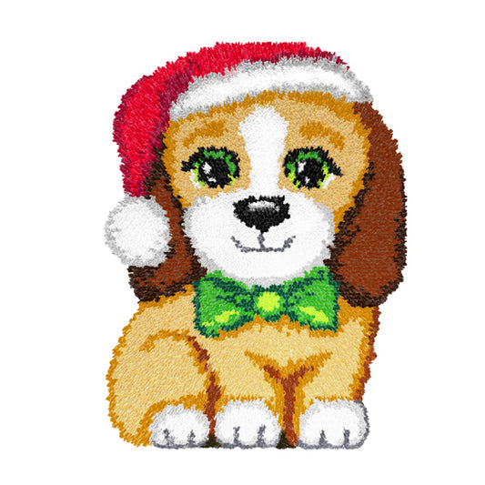 Orchidea latch hook cushion kit showing a christmas beagle design
