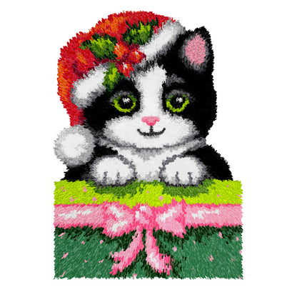 Orchidea latch hook cushion kit showing a christmas kitty design