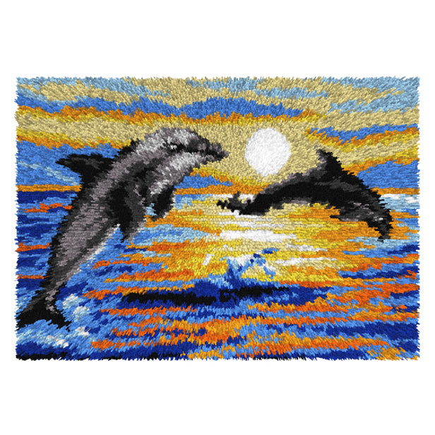 Orchidea latch hook rug kit showing a dolphins design