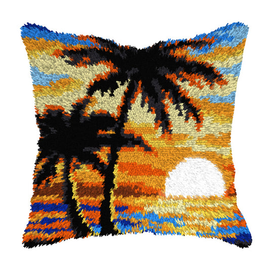 Orchidea latch hook cushion kit showing a tropical sunset design