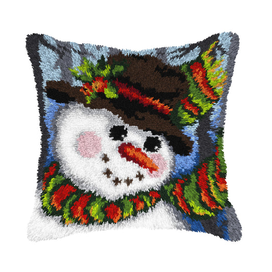 Orchidea latch hook cushion kit showing a snowman design