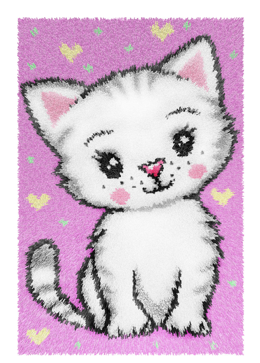 Orchidea latch hook rug kit showing a kitten design