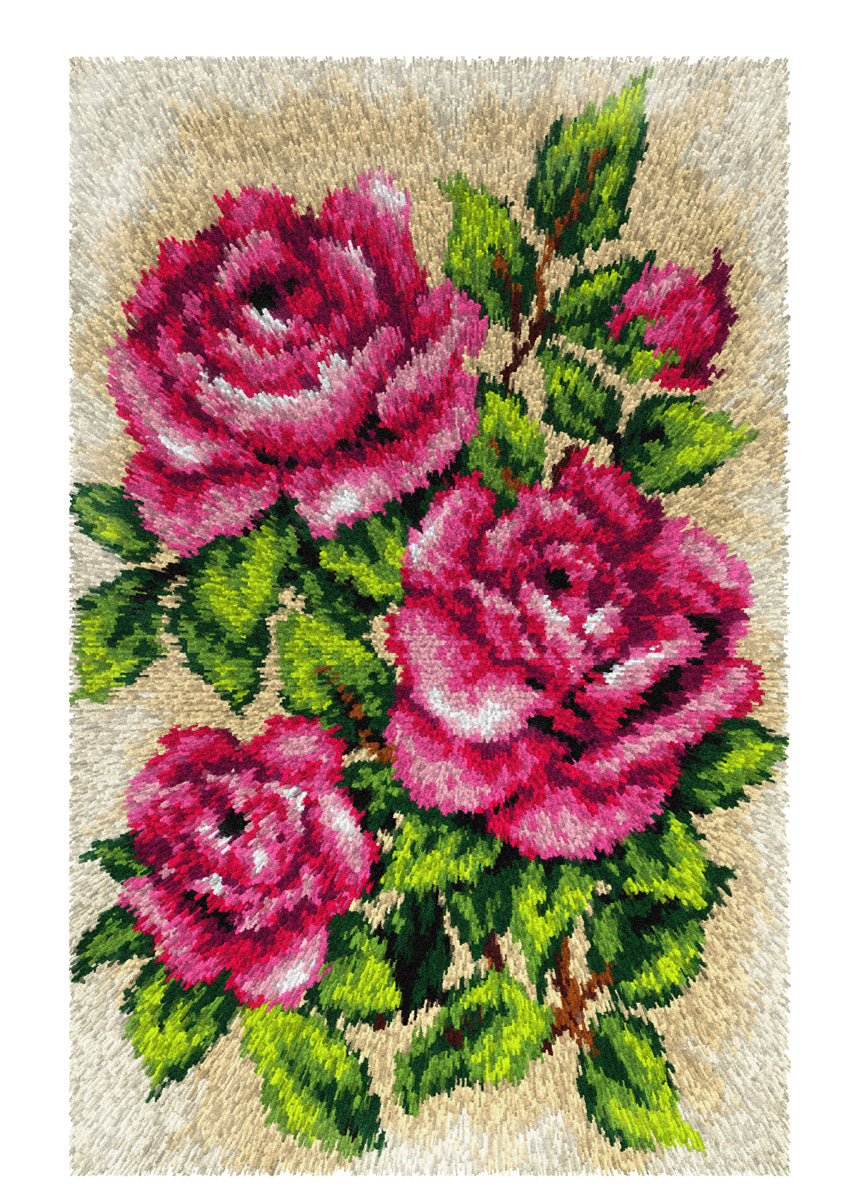 Orchidea latch hook rug kit showing a roses design