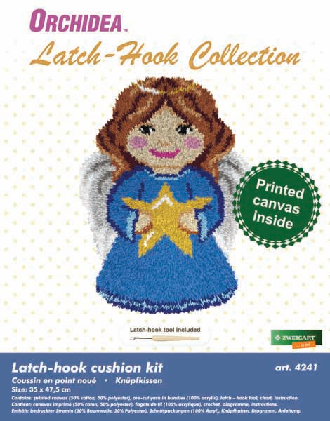 Orchidea latch hook cushion with angel design