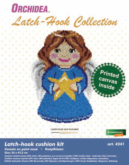 Orchidea latch hook cushion with angel design