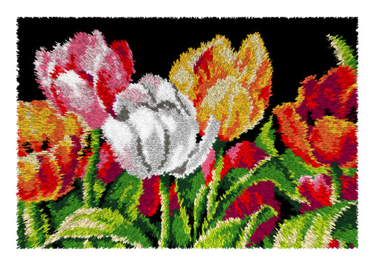 Orchidea latch hook rug with tulips on black background