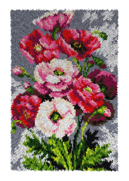 Orchidea latch hook rug with pink flower spray design