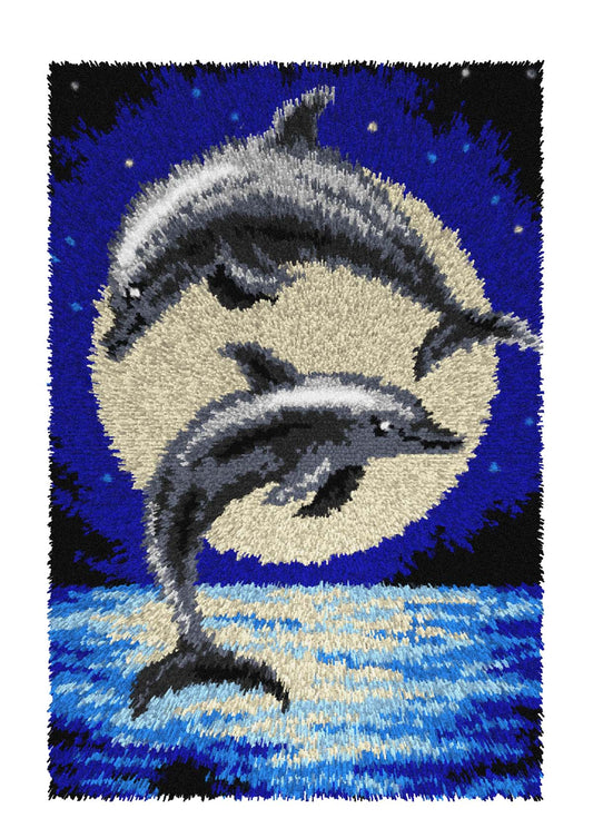 Orchidea latch hook rug with dolphins design
