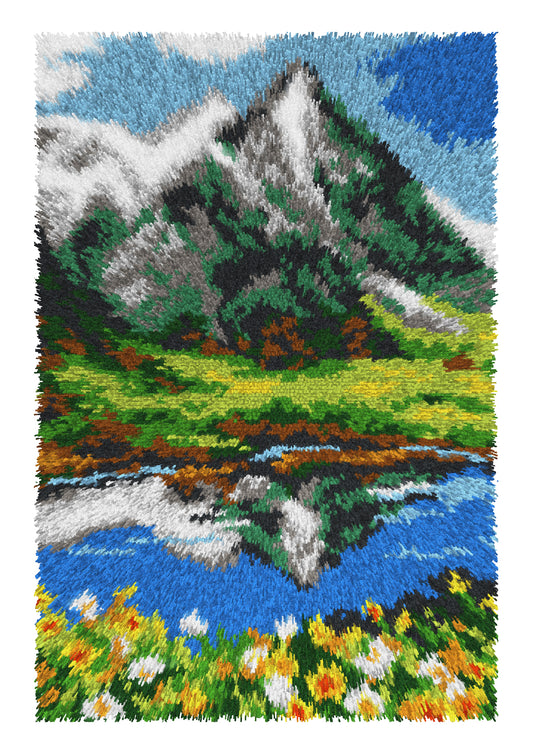 Orchidea latch hook rug kit with a mountain landscape design