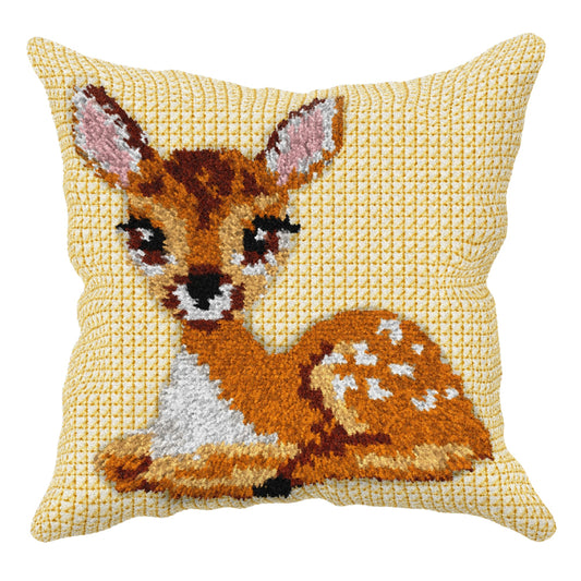 Orchidea latch hook sensory cushion kit showing a doe design