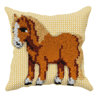 Orchidea latch hook sensory cushion kit showing a pony design
