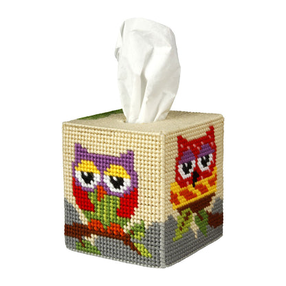 Orchidea owl needlepoint tissue box cover