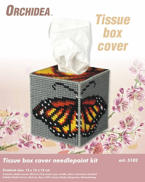 Orchidea butterfly needlepoint tissue box cover