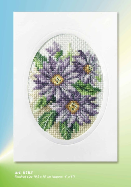Dahlias cross stitch greetings card