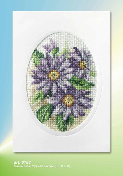 Dahlias cross stitch greetings card