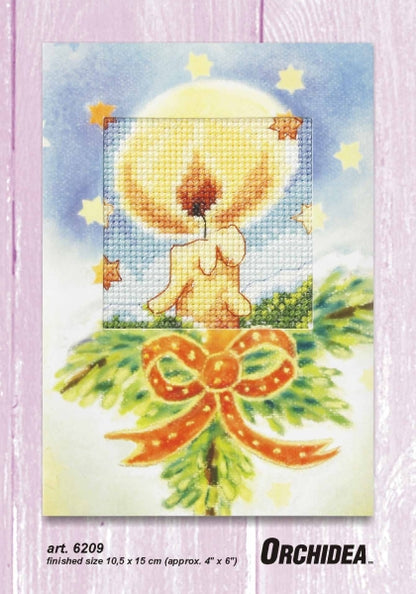 Christmas candle cross stitch greetings card