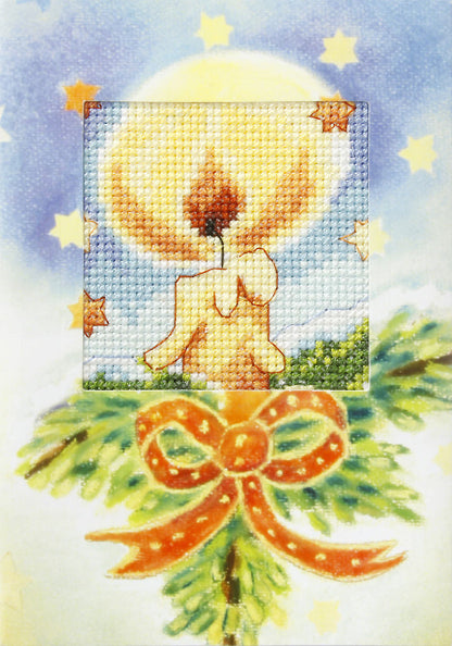 Christmas candle cross stitch greetings card