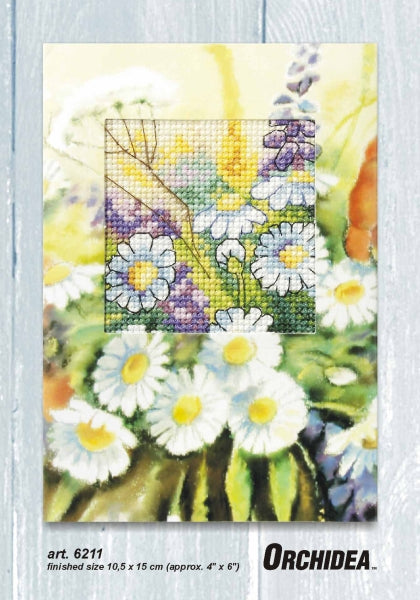 Daisies cross stitch greetings card