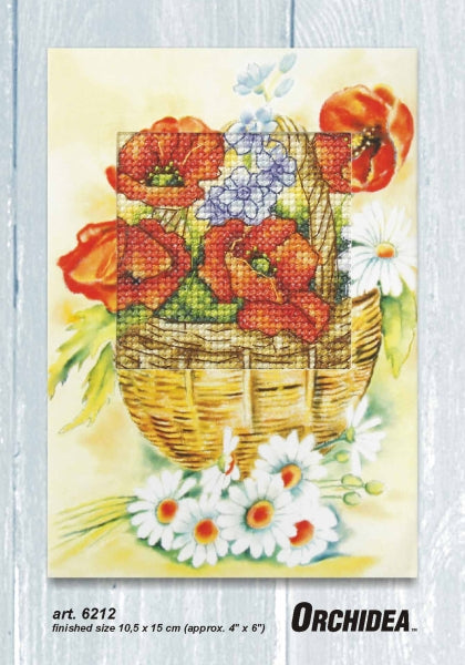 Poppies and daisies cross stitch greetings card