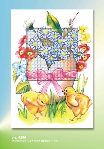 Cross stitch greetings card showing a decorated Easter egg