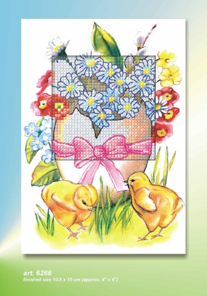 Cross stitch greetings card showing a decorated Easter egg